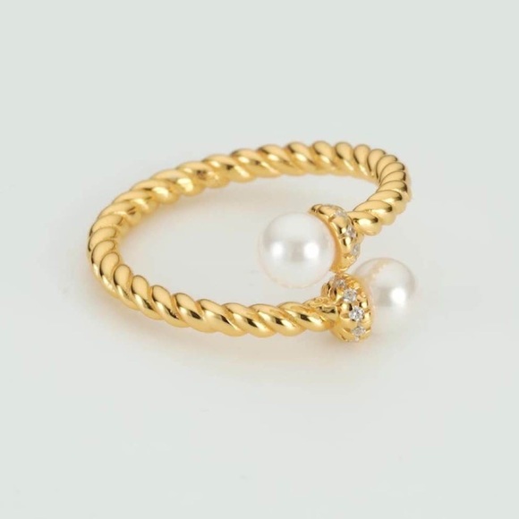 New: Gold Vermeil Twisted Rope Pearl Ring - Picture 6 of 10
